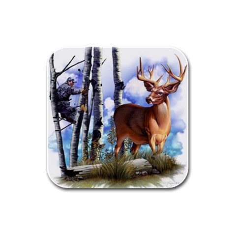 Deer Hunter Rubber Square Coaster (4 pack) from ArtsNow.com Front