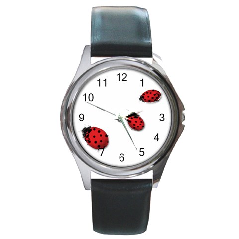 Ladybugs Round Metal Watch from ArtsNow.com Front