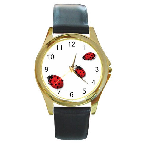 Ladybugs Round Gold Metal Watch from ArtsNow.com Front