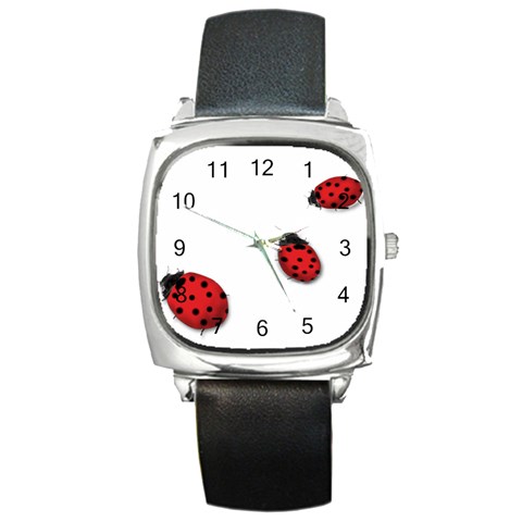 Ladybugs Square Metal Watch from ArtsNow.com Front