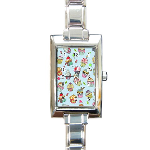 Cupcake Doodle Pattern Rectangle Italian Charm Watch from ArtsNow.com Front