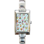 Cupcake Doodle Pattern Rectangle Italian Charm Watch