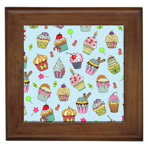 Cupcake Doodle Pattern Framed Tile from ArtsNow.com Front