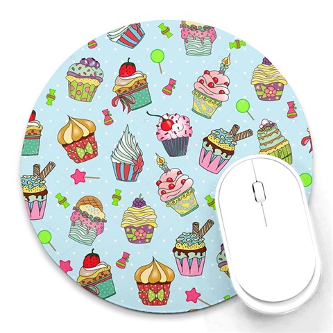 Cupcake Doodle Pattern Round Mousepads from ArtsNow.com Front