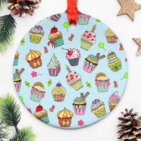 Cupcake Doodle Pattern Ornament (Round) from ArtsNow.com Front