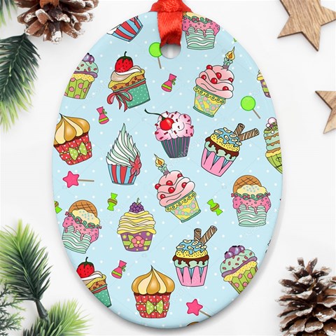 Cupcake Doodle Pattern Ornament (Oval) from ArtsNow.com Front