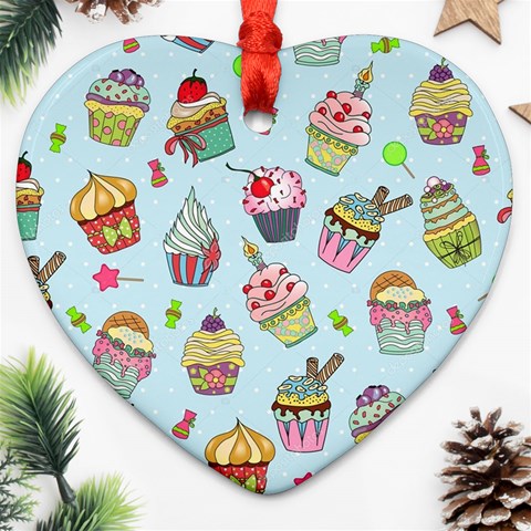 Cupcake Doodle Pattern Ornament (Heart) from ArtsNow.com Front