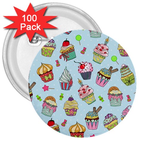 Cupcake Doodle Pattern 3  Buttons (100 pack)  from ArtsNow.com Front