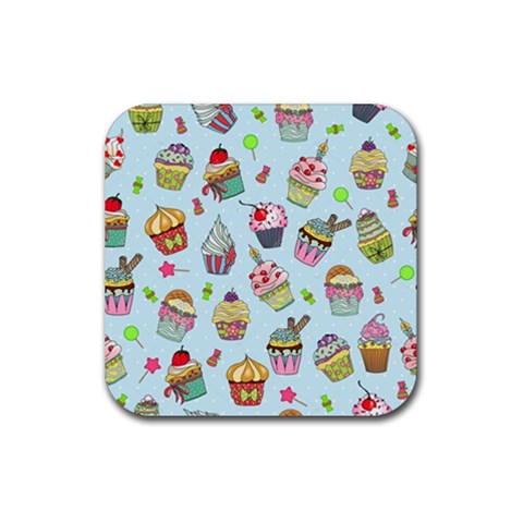 Cupcake Doodle Pattern Rubber Coaster (Square)  from ArtsNow.com Front