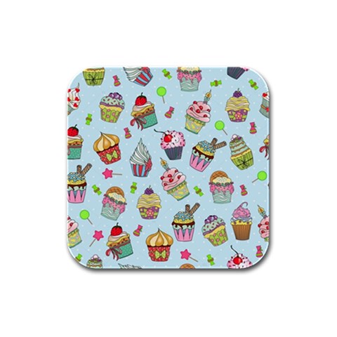 Cupcake Doodle Pattern Rubber Square Coaster (4 pack)  from ArtsNow.com Front