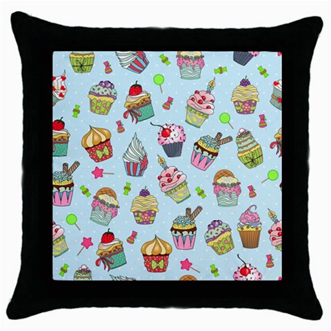 Cupcake Doodle Pattern Throw Pillow Case (Black) from ArtsNow.com Front