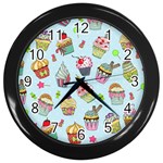 Cupcake Doodle Pattern Wall Clock (Black)