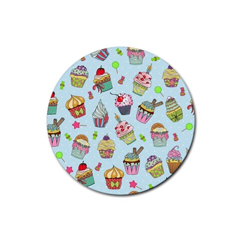 Cupcake Doodle Pattern Rubber Coaster (Round)  from ArtsNow.com Front