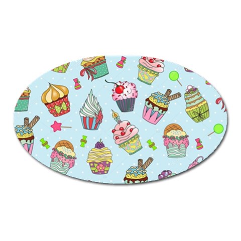 Cupcake Doodle Pattern Oval Magnet from ArtsNow.com Front