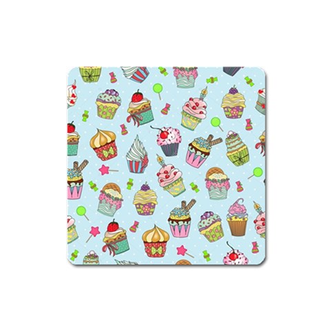 Cupcake Doodle Pattern Square Magnet from ArtsNow.com Front