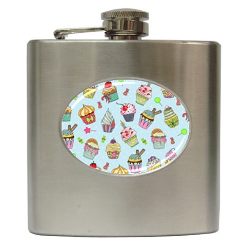 Cupcake Doodle Pattern Hip Flask (6 oz) from ArtsNow.com Front