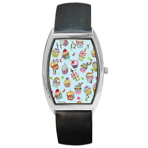 Cupcake Doodle Pattern Barrel Style Metal Watch from ArtsNow.com Front