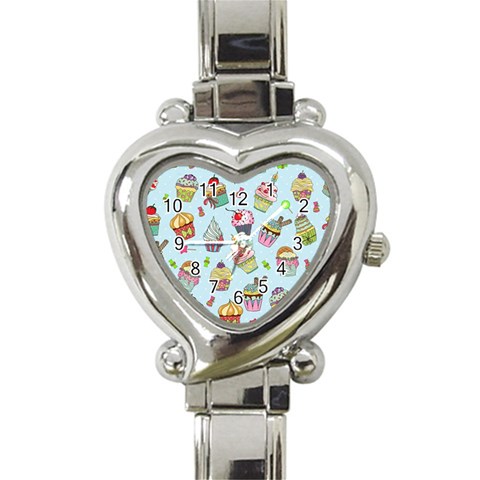 Cupcake Doodle Pattern Heart Italian Charm Watch from ArtsNow.com Front