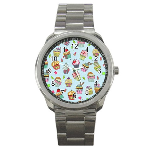 Cupcake Doodle Pattern Sport Metal Watch from ArtsNow.com Front