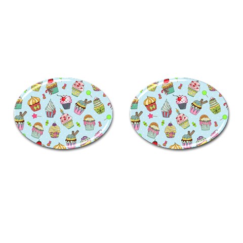 Cupcake Doodle Pattern Cufflinks (Oval) from ArtsNow.com Front(Pair)