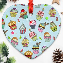 Cupcake Doodle Pattern Heart Ornament (Two Sides) from ArtsNow.com Front