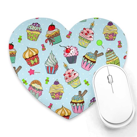 Cupcake Doodle Pattern Heart Mousepads from ArtsNow.com Front