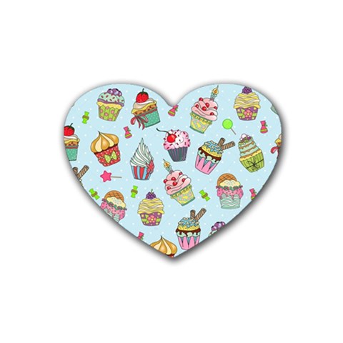 Cupcake Doodle Pattern Rubber Coaster (Heart)  from ArtsNow.com Front