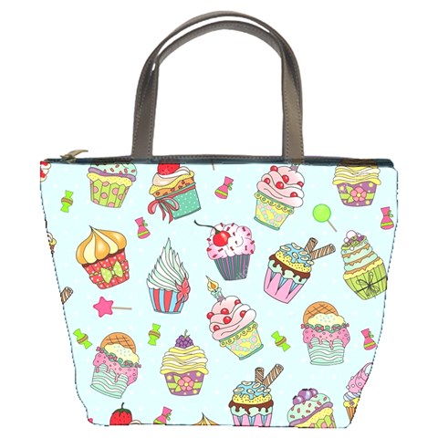 Cupcake Doodle Pattern Bucket Bag from ArtsNow.com Front