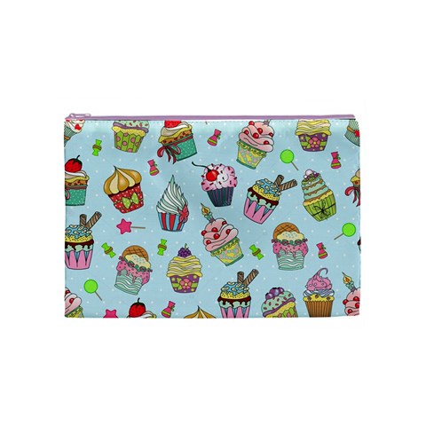 Cupcake Doodle Pattern Cosmetic Bag (Medium) from ArtsNow.com Front