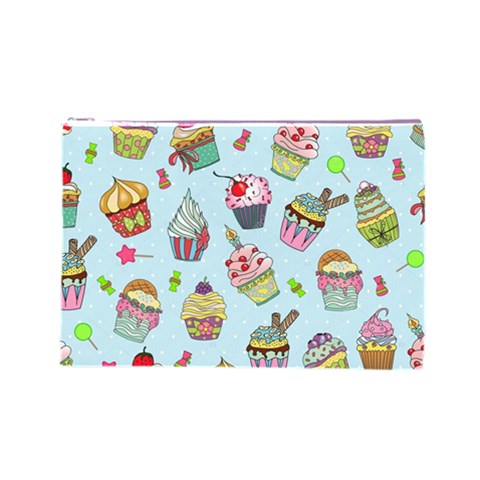 Cupcake Doodle Pattern Cosmetic Bag (Large) from ArtsNow.com Front