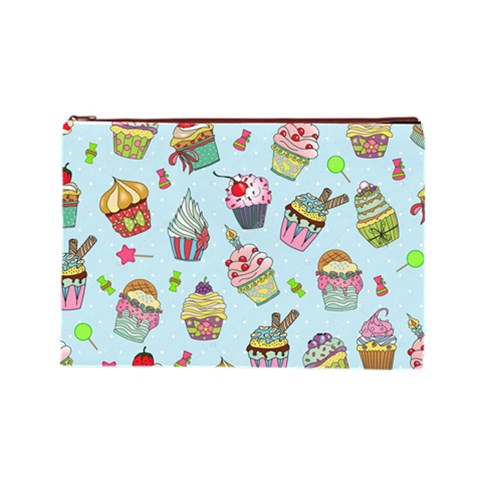 Cupcake Doodle Pattern Cosmetic Bag (Large) from ArtsNow.com Front