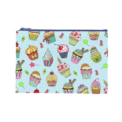 Cupcake Doodle Pattern Cosmetic Bag (Large) from ArtsNow.com Front