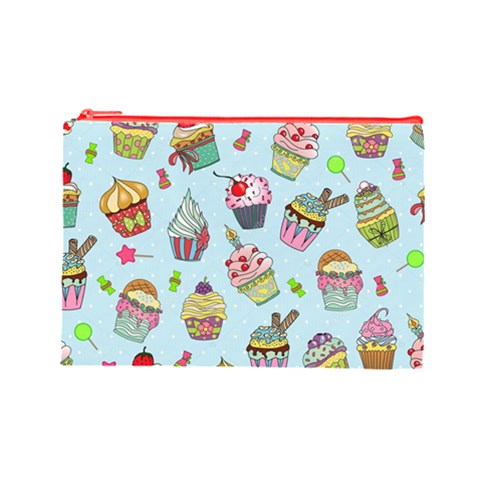 Cupcake Doodle Pattern Cosmetic Bag (Large) from ArtsNow.com Front