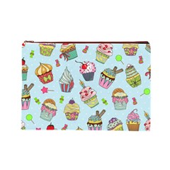 Cupcake Doodle Pattern Cosmetic Bag (Large) from ArtsNow.com Front