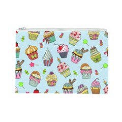 Cupcake Doodle Pattern Cosmetic Bag (Large) from ArtsNow.com Front