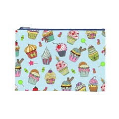 Cupcake Doodle Pattern Cosmetic Bag (Large) from ArtsNow.com Front