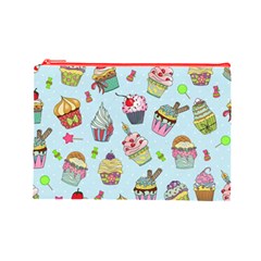 Cupcake Doodle Pattern Cosmetic Bag (Large) from ArtsNow.com Front