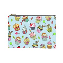 Cupcake Doodle Pattern Cosmetic Bag (Large) from ArtsNow.com Front