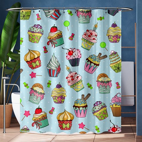 Cupcake Doodle Pattern Shower Curtain 60  x 72  (Medium)  from ArtsNow.com 60 x72  Curtain