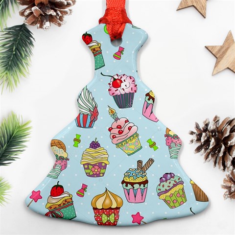 Cupcake Doodle Pattern Ornament (Christmas Tree)  from ArtsNow.com Front