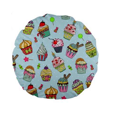 Cupcake Doodle Pattern Standard 15  Premium Round Cushions from ArtsNow.com Back