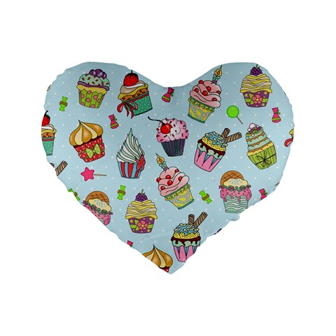 Cupcake Doodle Pattern Standard 16  Premium Heart Shape Cushions from ArtsNow.com Front