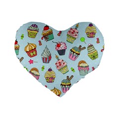 Cupcake Doodle Pattern Standard 16  Premium Heart Shape Cushions from ArtsNow.com Front