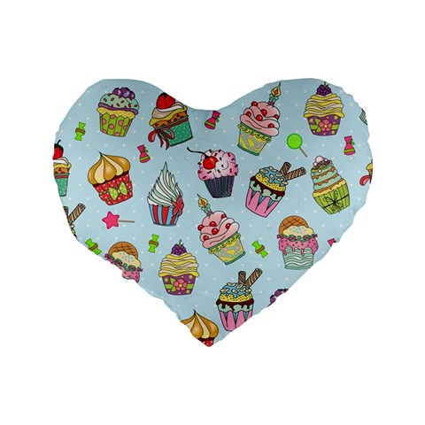 Cupcake Doodle Pattern Standard 16  Premium Heart Shape Cushions from ArtsNow.com Back