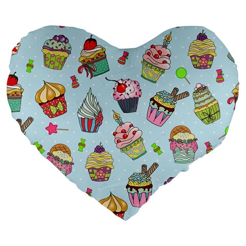 Cupcake Doodle Pattern Large 19  Premium Heart Shape Cushions from ArtsNow.com Front