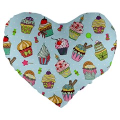 Cupcake Doodle Pattern Large 19  Premium Heart Shape Cushions from ArtsNow.com Front