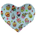 Cupcake Doodle Pattern Large 19  Premium Heart Shape Cushions