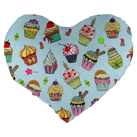 Cupcake Doodle Pattern Large 19  Premium Heart Shape Cushions from ArtsNow.com Back