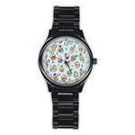 Cupcake Doodle Pattern Stainless Steel Round Watch