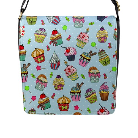 Cupcake Doodle Pattern Flap Closure Messenger Bag (L) from ArtsNow.com Front